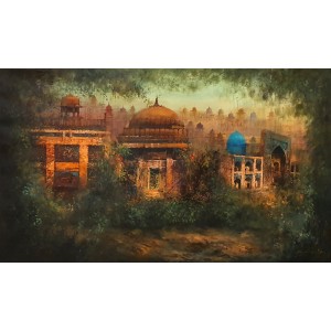 A. Q. Arif, 25 x 42 Inch, Oil on Canvas, Cityscape Painting, AC-AQ-554